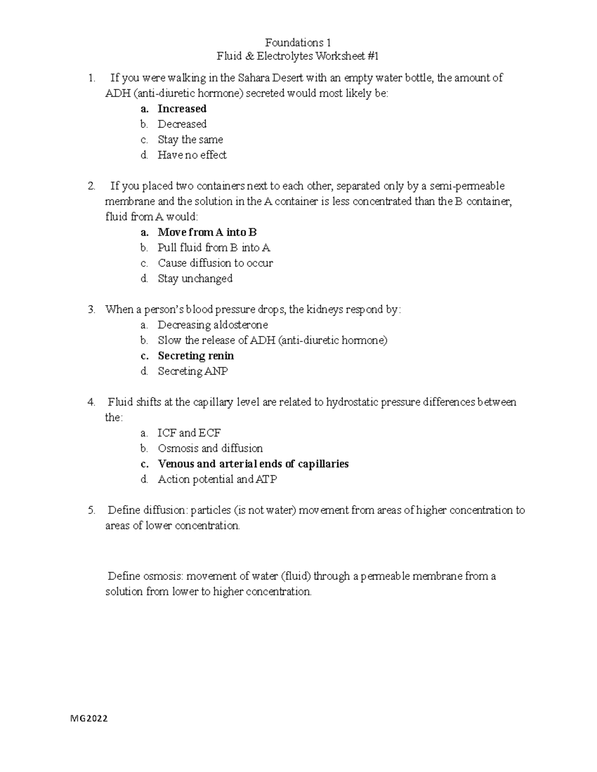 Fluid Electrolyte Worksheet 1 Fluid & Electrolytes Worksheet If you