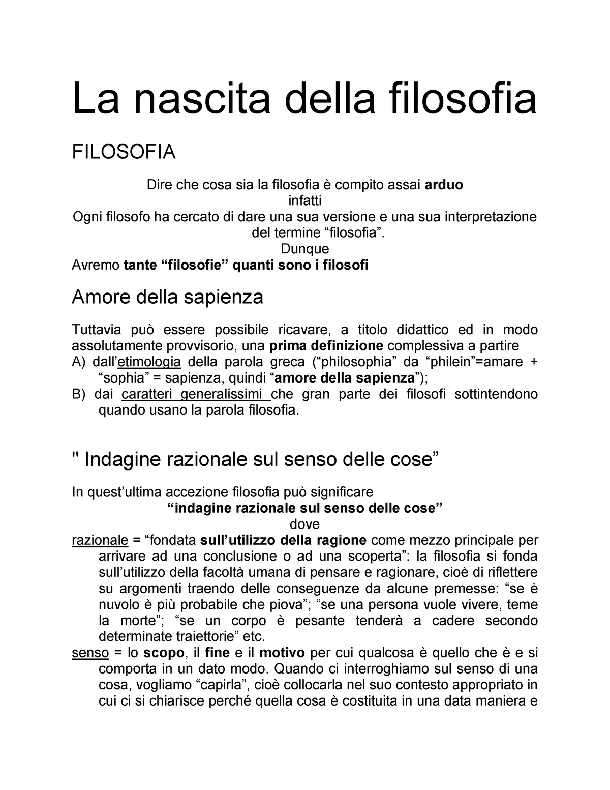 Nascita della filosofia - Warning: TT: undefined function: 32 La nascita  della filosofia FILOSOFIA - Studocu