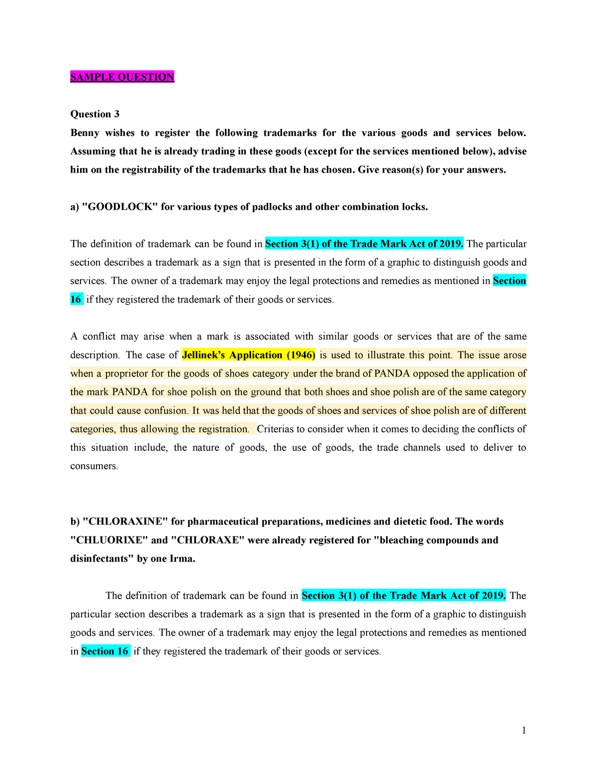 Registration OF Trademark SAMPLE QUESTION Question 3 Benny Wishes To   Thumb 1200 1553 