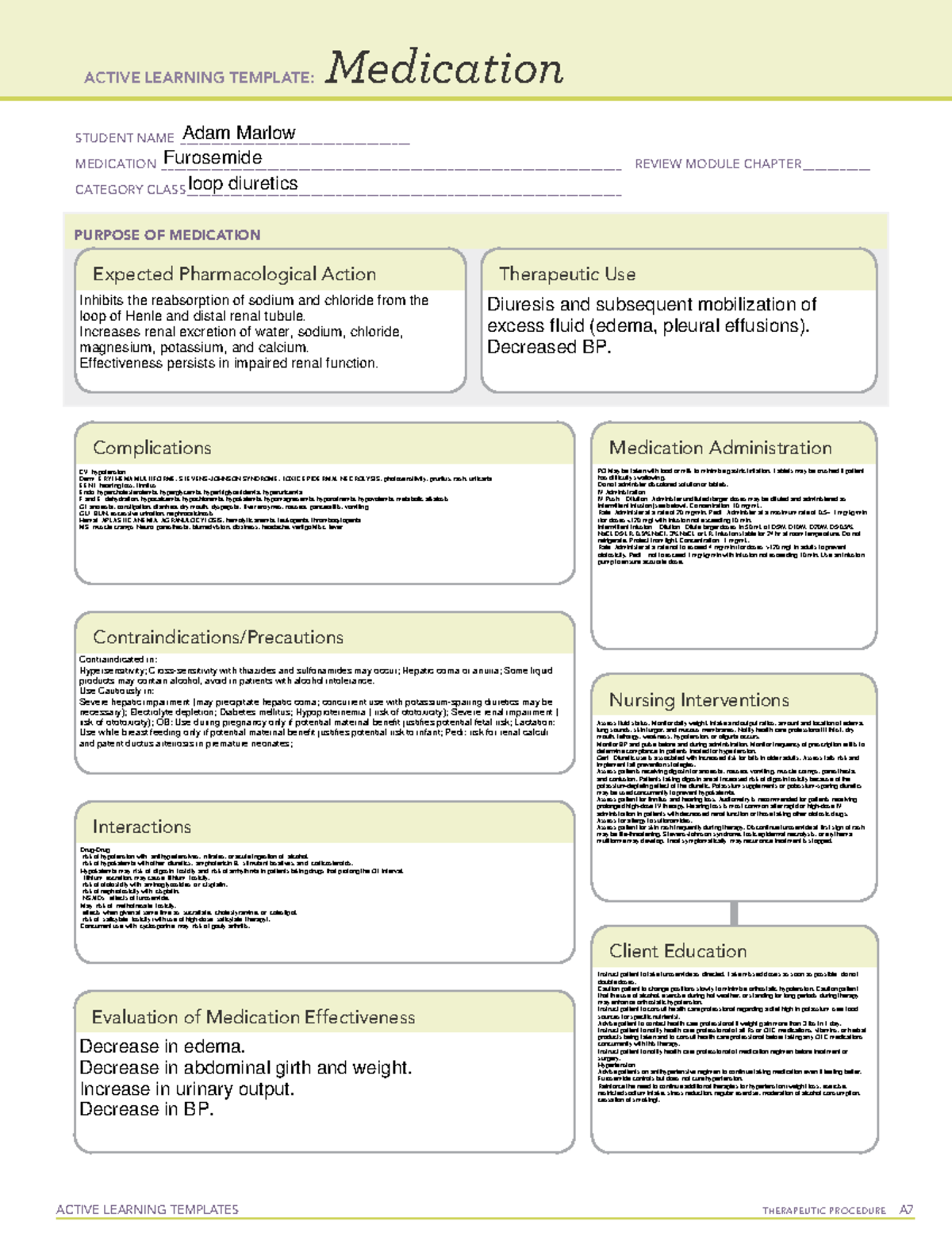 Furosemide - asd - ACTIVE LEARNING TEMPLATES THERAPEUTIC PROCEDURE A ...