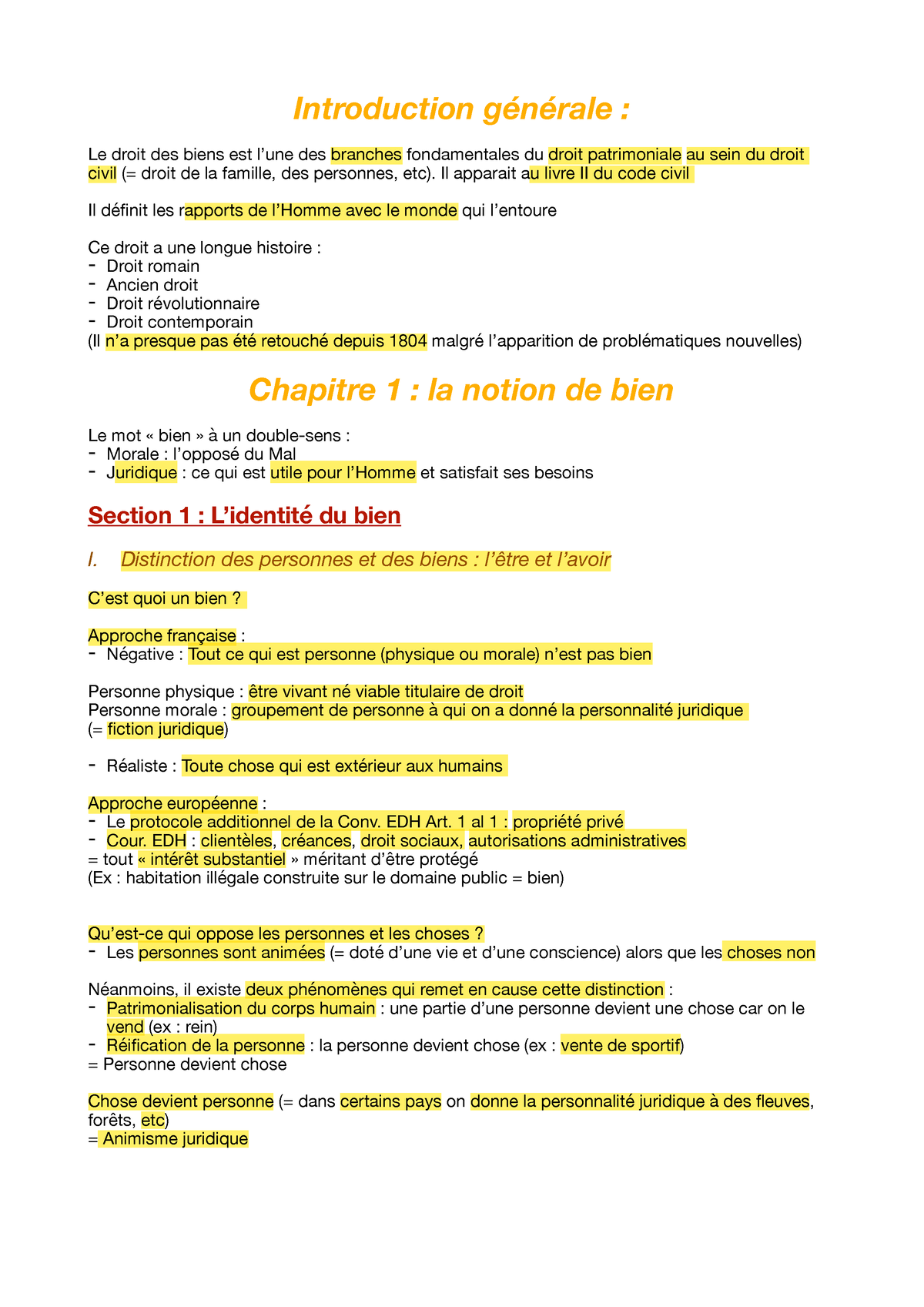 Droit Privé Des Biens - Notes De Cours - Introduction Générale : Le ...