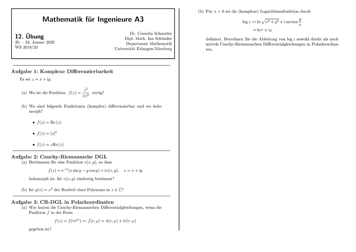 A3 Blatt 12 Wintersemester Mathematik Ur Ingenieure 12 Ubung 24 Januar Studocu