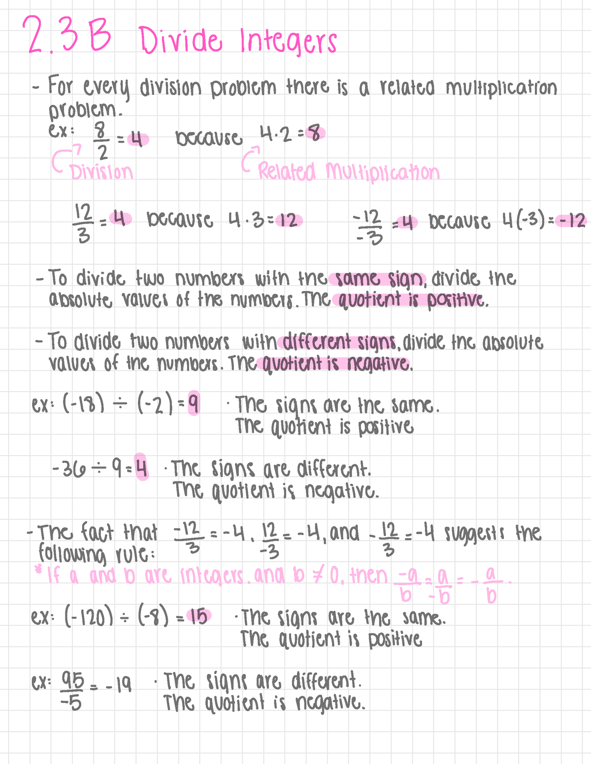 Math 005- 2.3B Divide Integers - 2. 313 Divide Integers - For Every ...