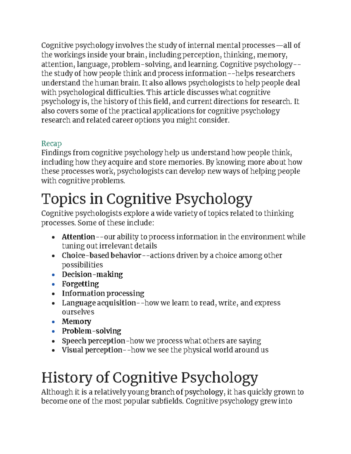 Cognititve Psychology Notes - Cognitive psychology involves the study ...