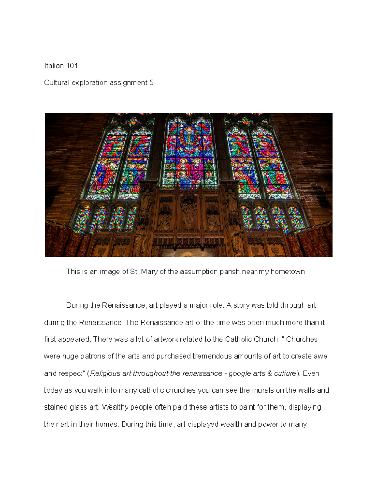 Cultural exploration assignment 5 - Google Docs - Italian 101 Cultural ...