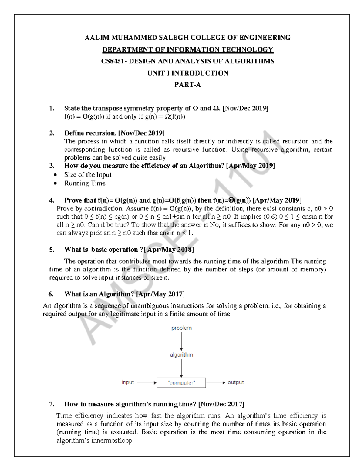 CS8451- Design-AND- Analysis-OF- Algorithms- Question-BANK watermark ...