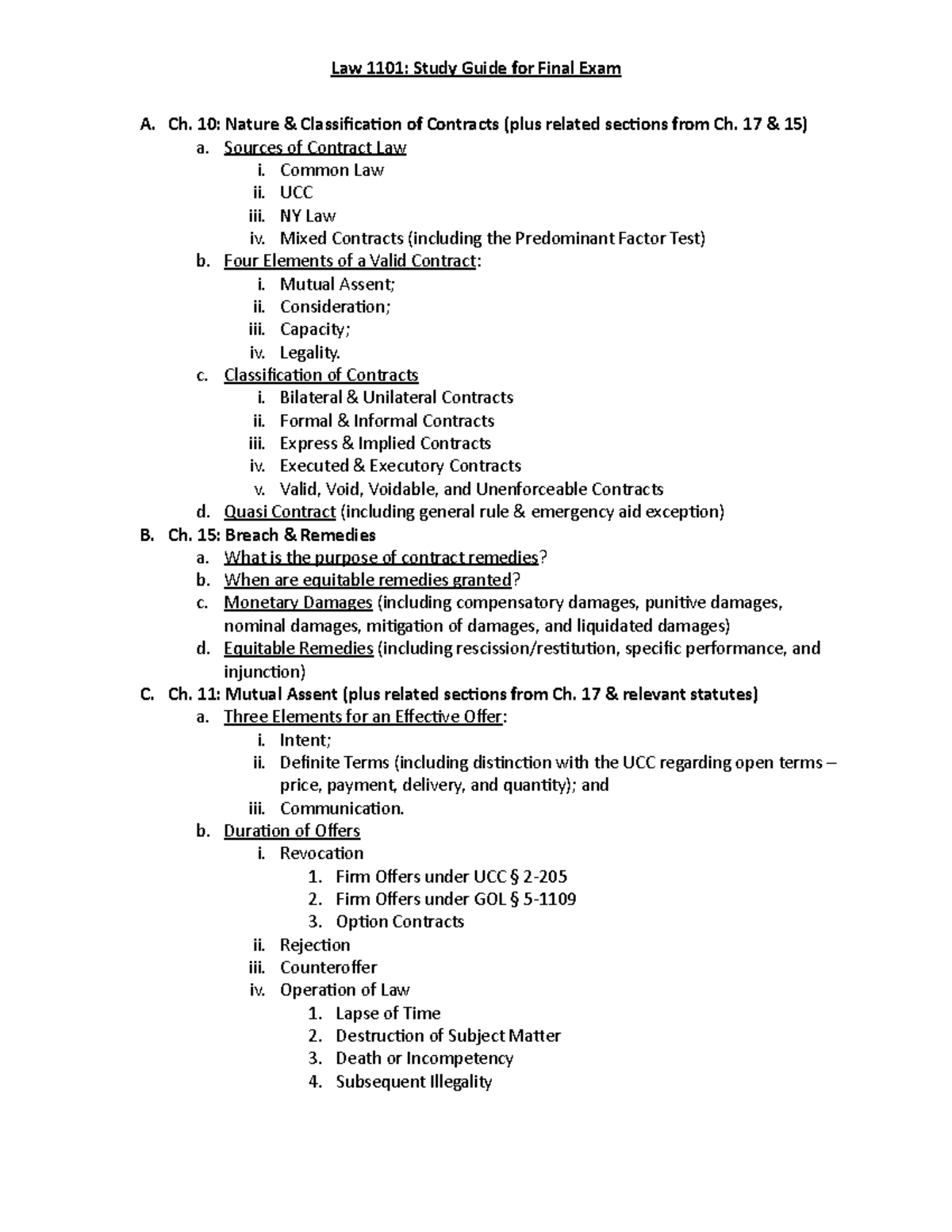 Final Exam Study Guide - Summary Calculus I - Law 1101: Study Guide for ...