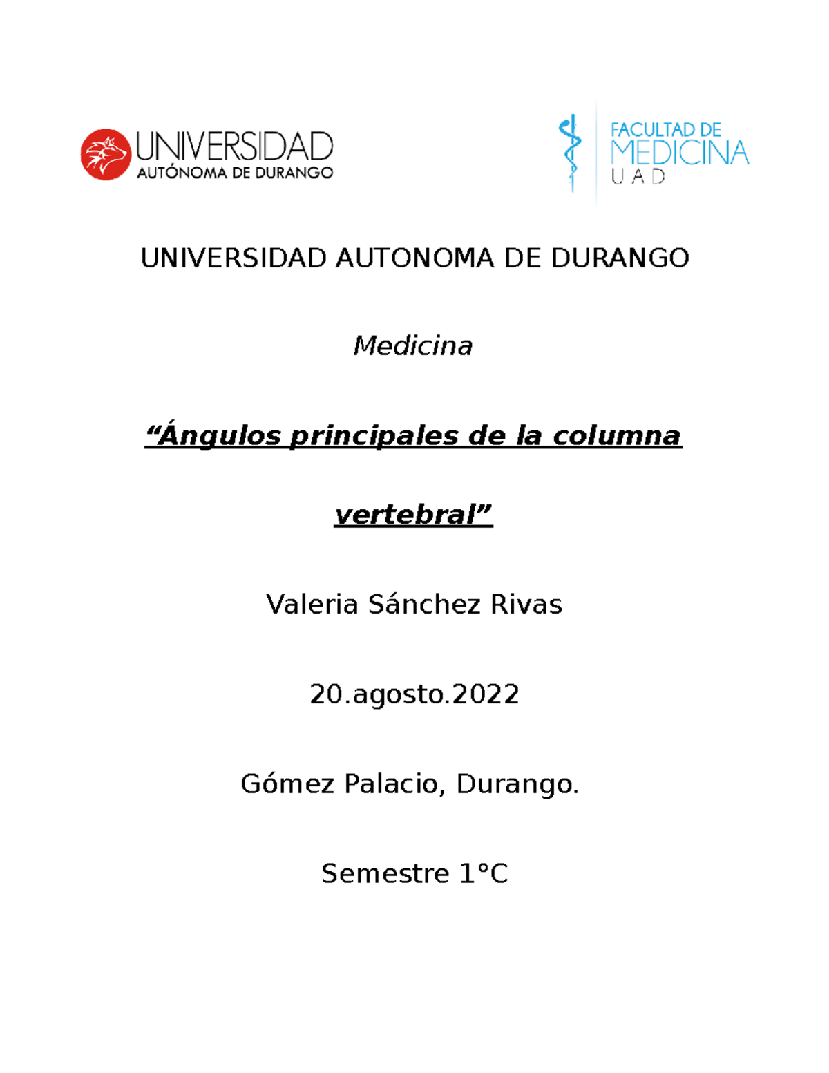 Ángulos Columna - UNIVERSIDAD AUTONOMA DE DURANGO Medicina “Ángulos ...