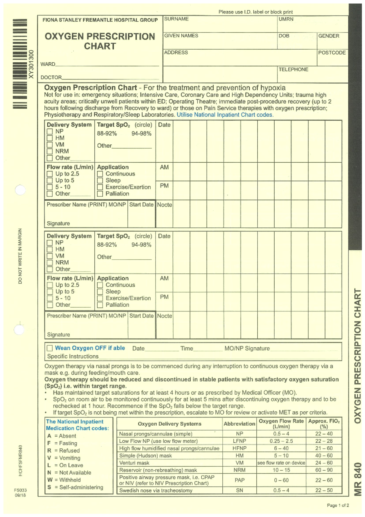 Oxygen Prescription Chart MR840 NUR1101 Studocu