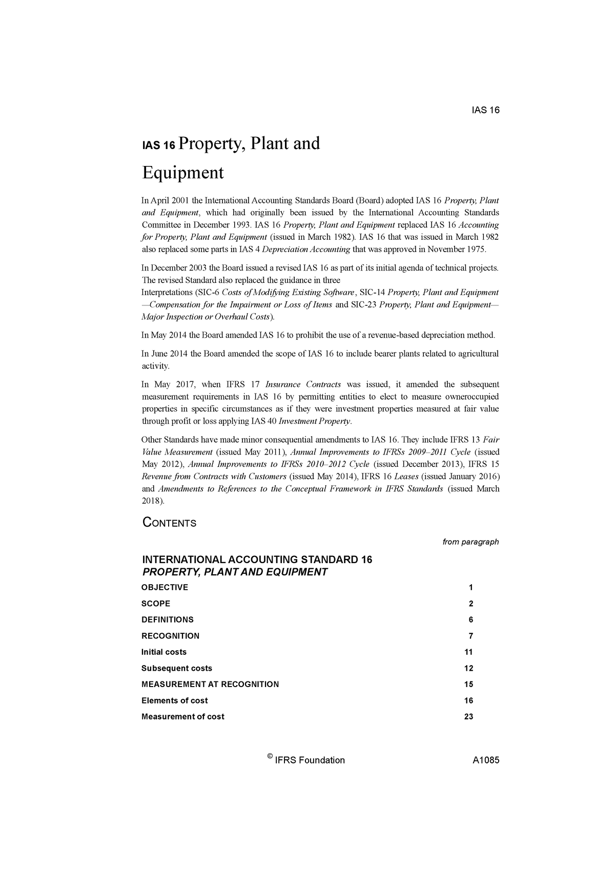 Ias16 - Notes - IAS 16 Property, Plant And Equipment In April 2001 The ...