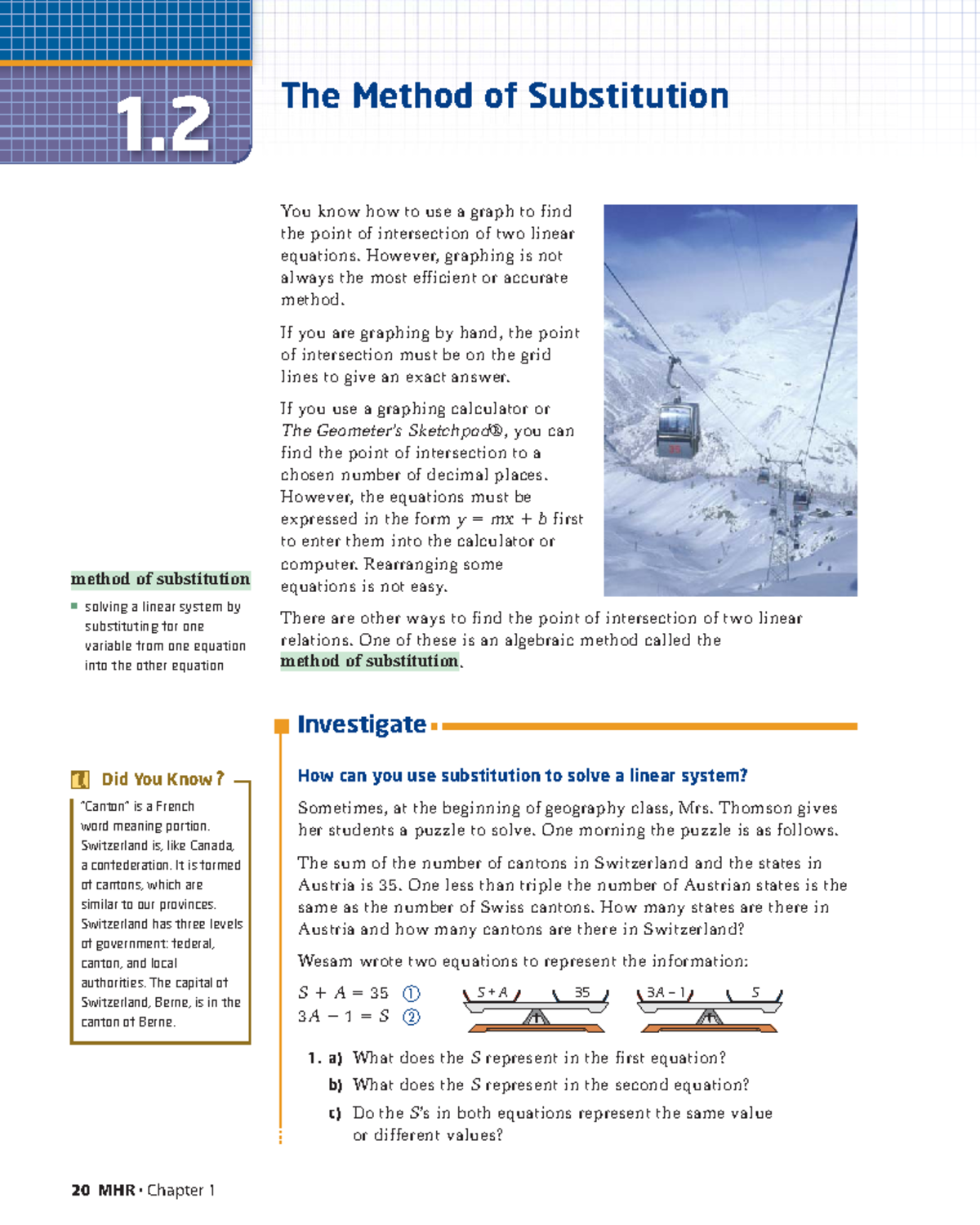 1 2 The Method of Substitution (1) - 20 MHR • Chapter 1 The Method of ...