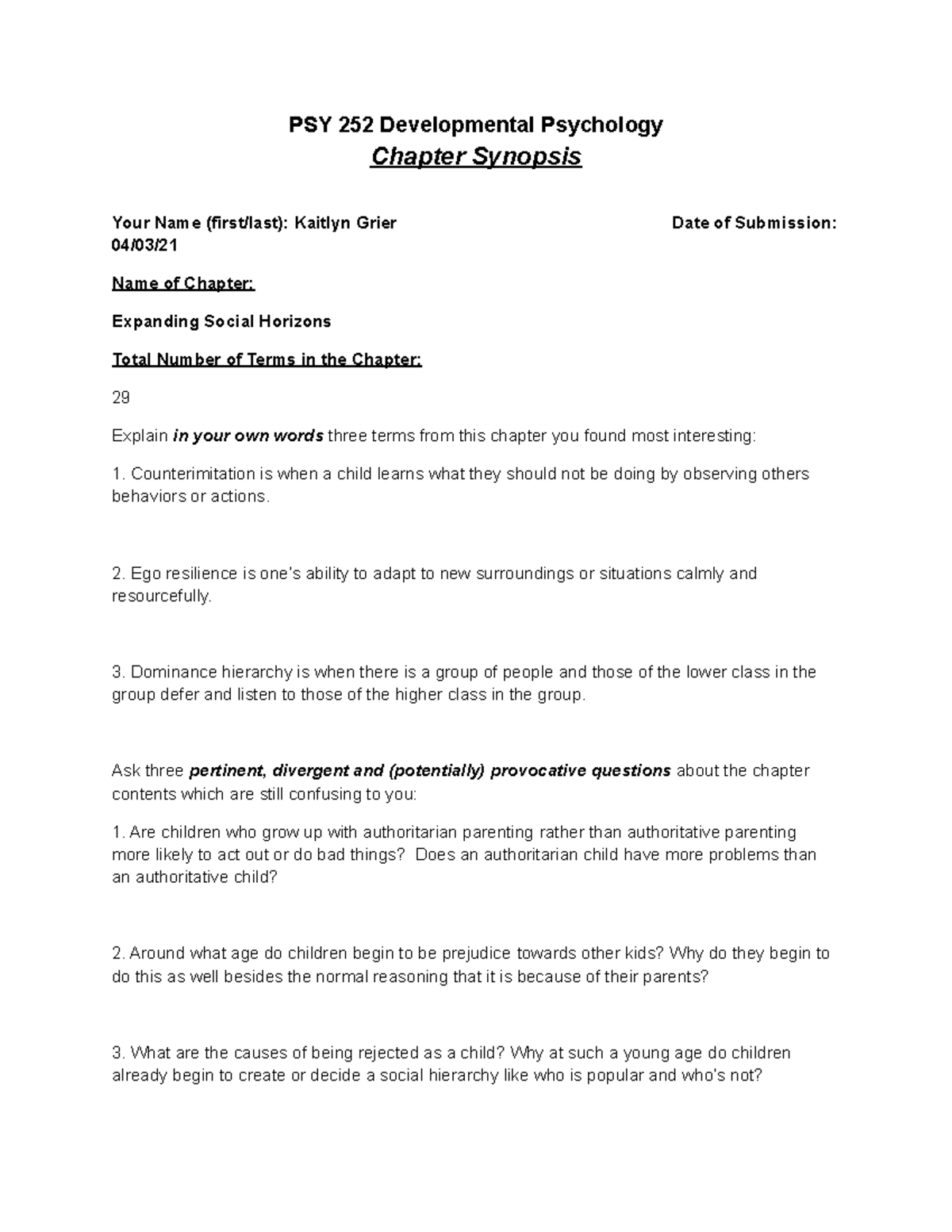 PSY 252 Developmental Psychology (7) - PSY 252 Developmental Psychology ...