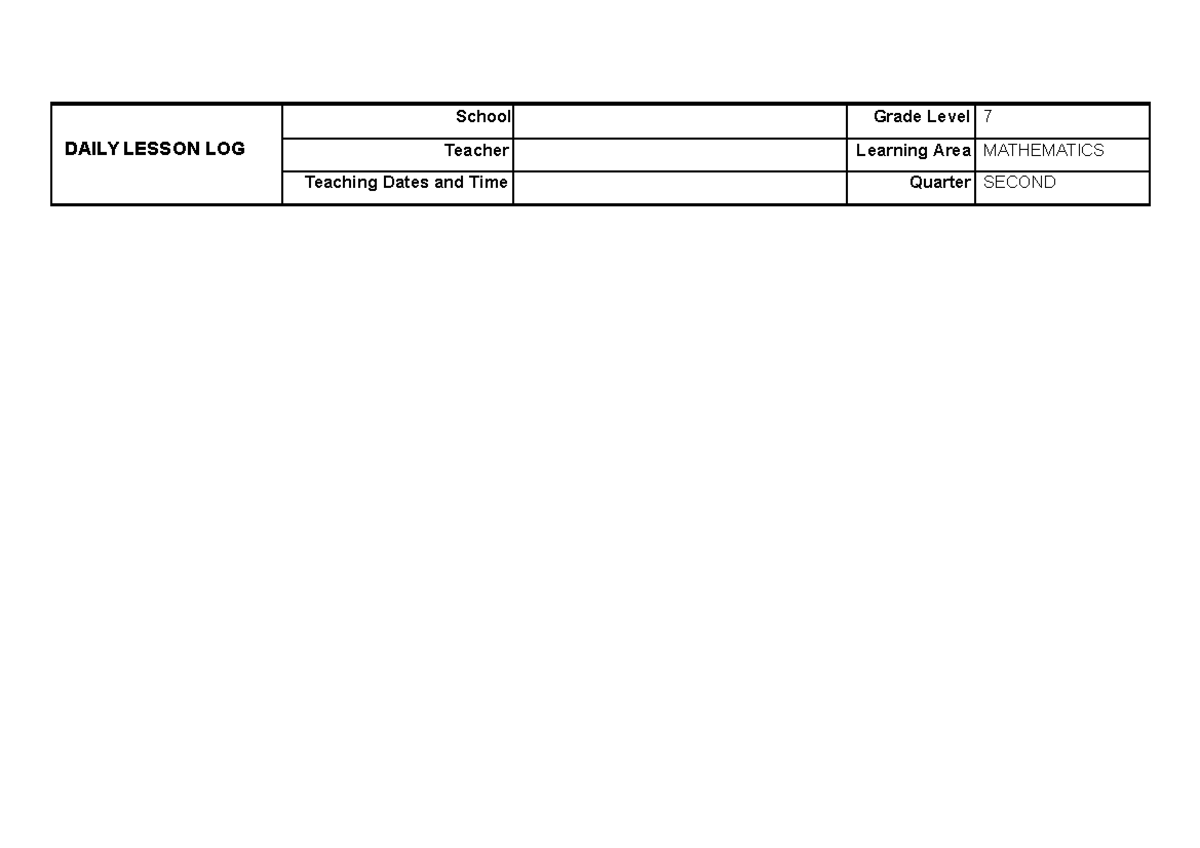 WEEK 3 Daily Lesson Log Grade 7 Mathematics Quarter 2 DAILY LESSON