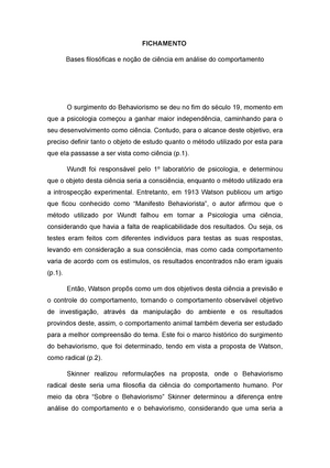 Skinner- sobre ciência e comportamento humano - Skinner: Sobre Ciência e  Comportamento Humano 1 - Studocu