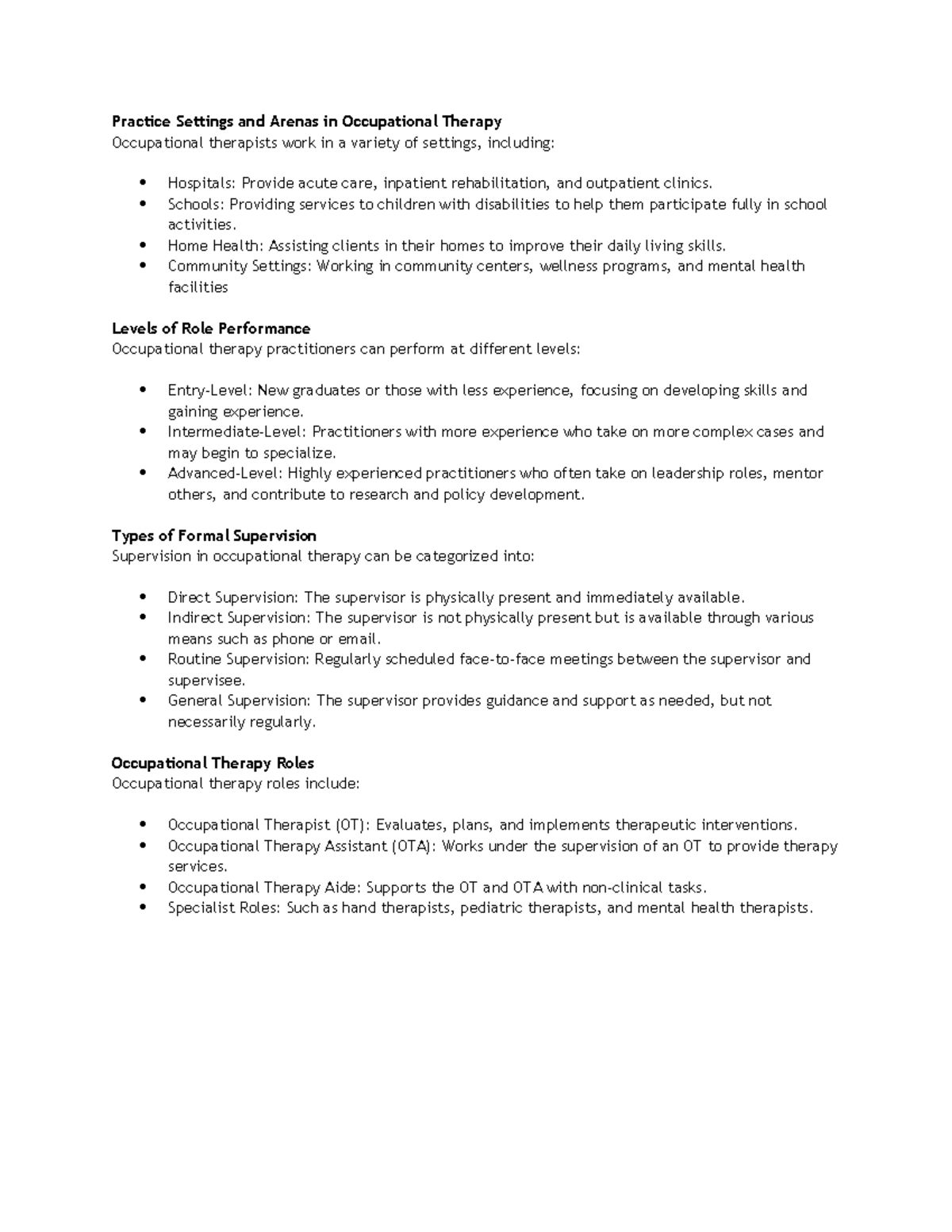 Occupational Therapy Roles, Supervision and Practice Arena - Practice ...