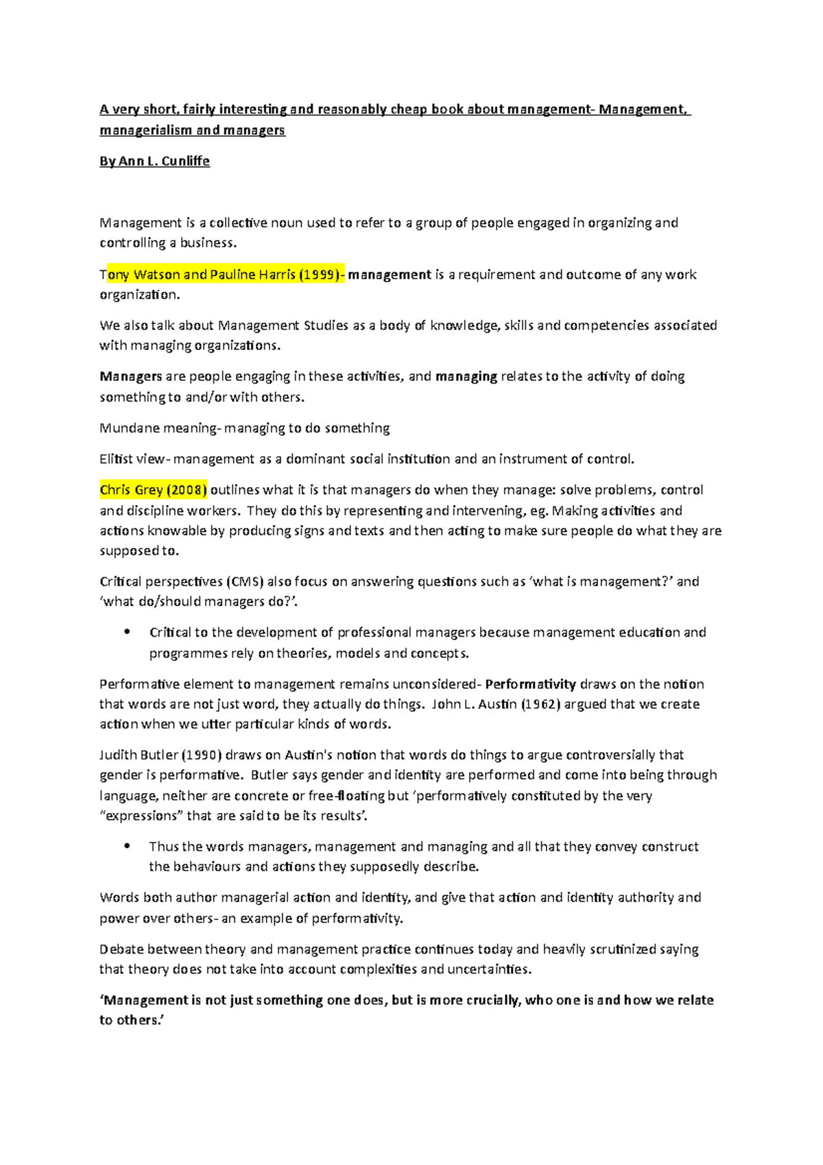Reading notes managing (in) organisations - A very short, fairly ...