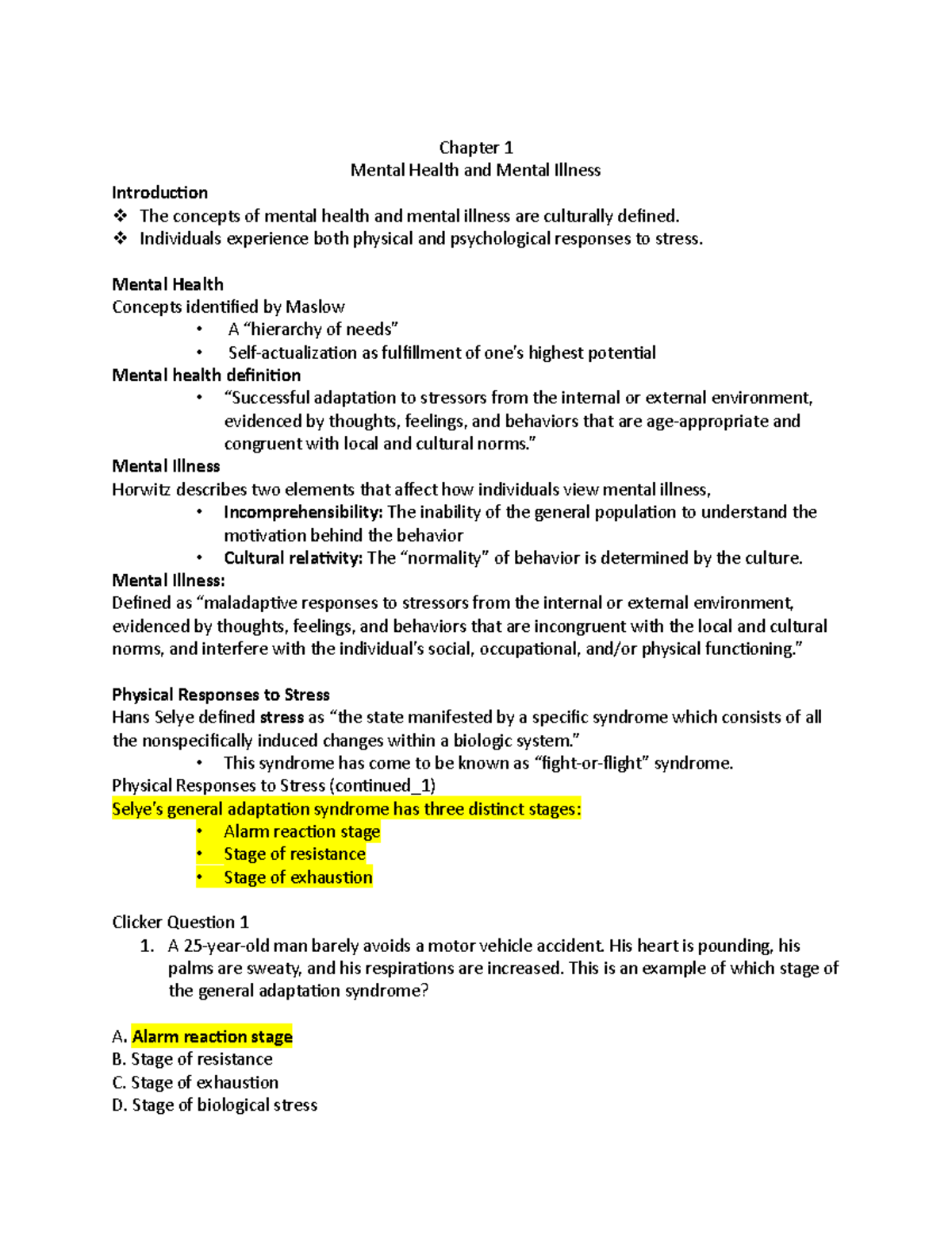 Chapter 1 - ch 1 - Chapter 1 Mental Health and Mental Illness ...