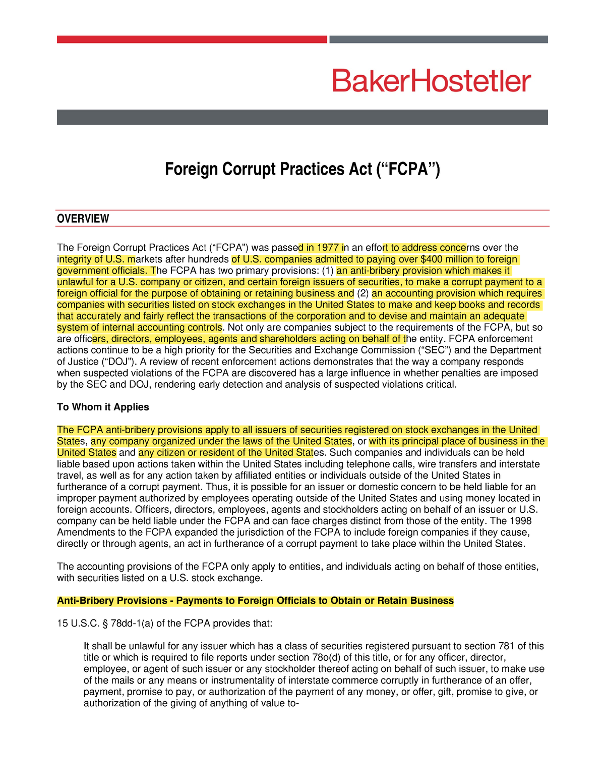 FCPA Overview 1 Fcpa Foreign Corrupt Practices Act FCPA   Thumb 1200 1553 