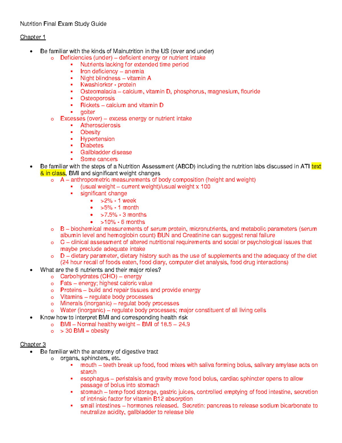 Nutrition final great assignment Nutrition Final Exam Study Guide