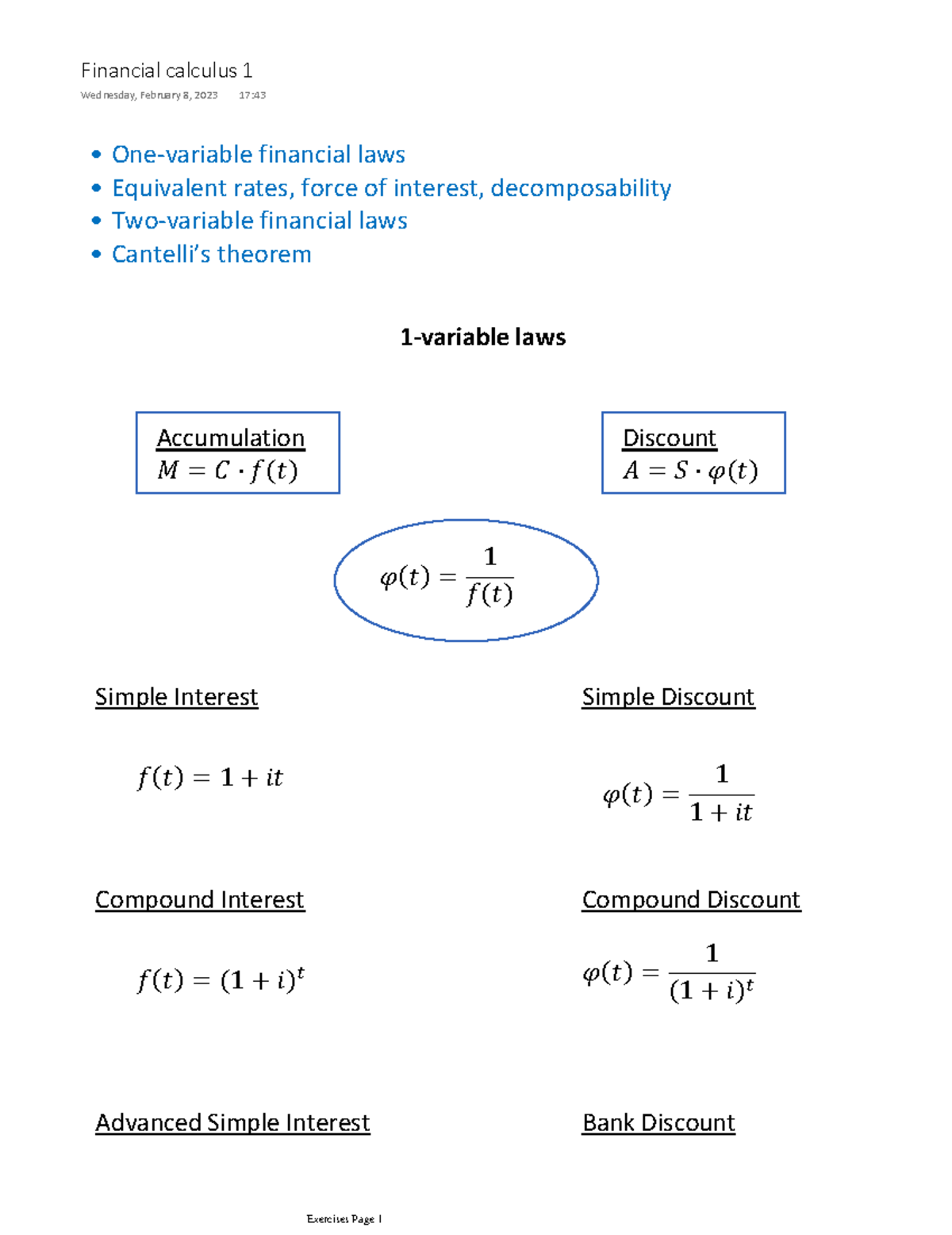 Annotated notes 1 - • One-variable financial laws • Equivalent rates ...