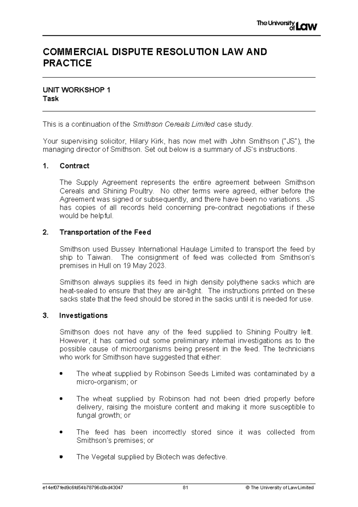 Task 1 - Lecture notes - COMMERCIAL DISPUTE RESOLUTION LAW AND PRACTICE ...