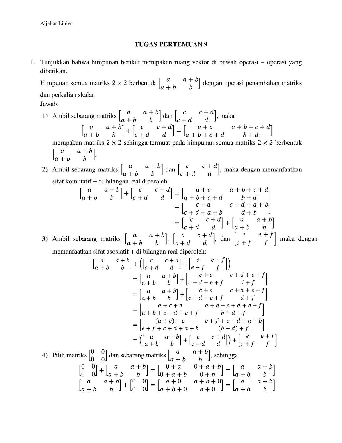 Tugas 9 Aljabar Linier Elementer - TUGAS PERTEMUAN 9 Tunjukkan Bahwa ...