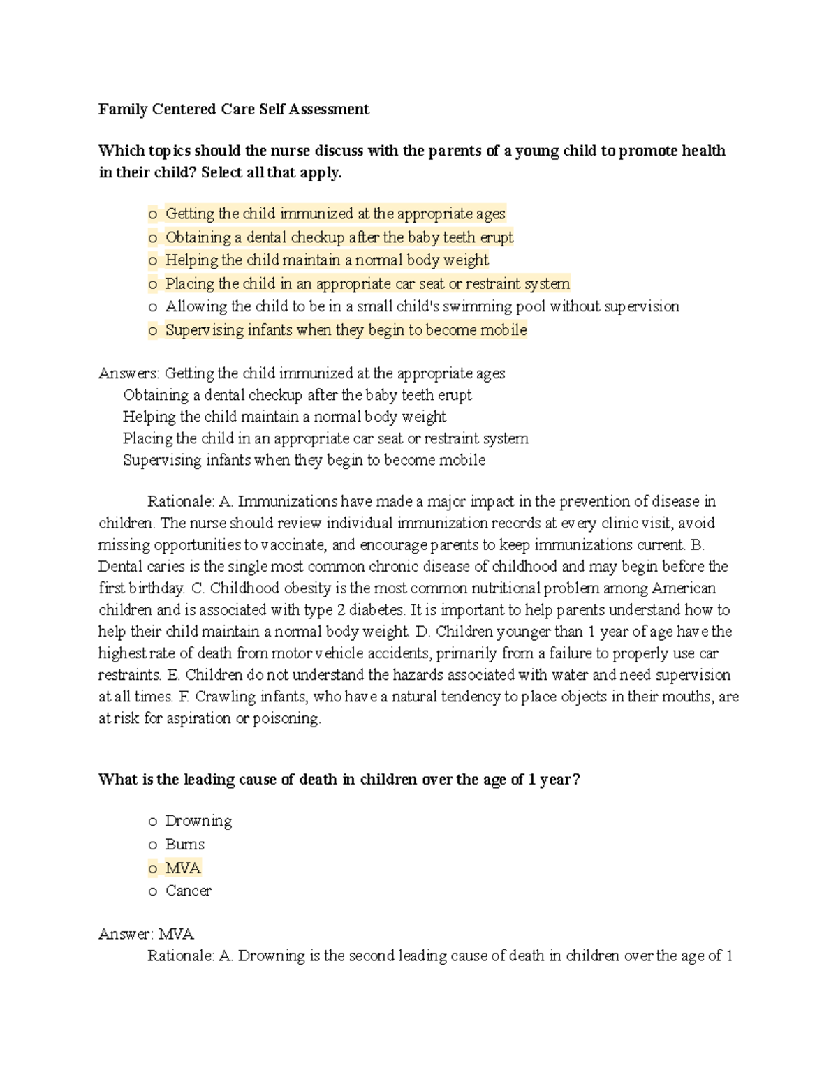 Peds Quiz 1 Study Guide Lecture notes 110 Family Centered Care