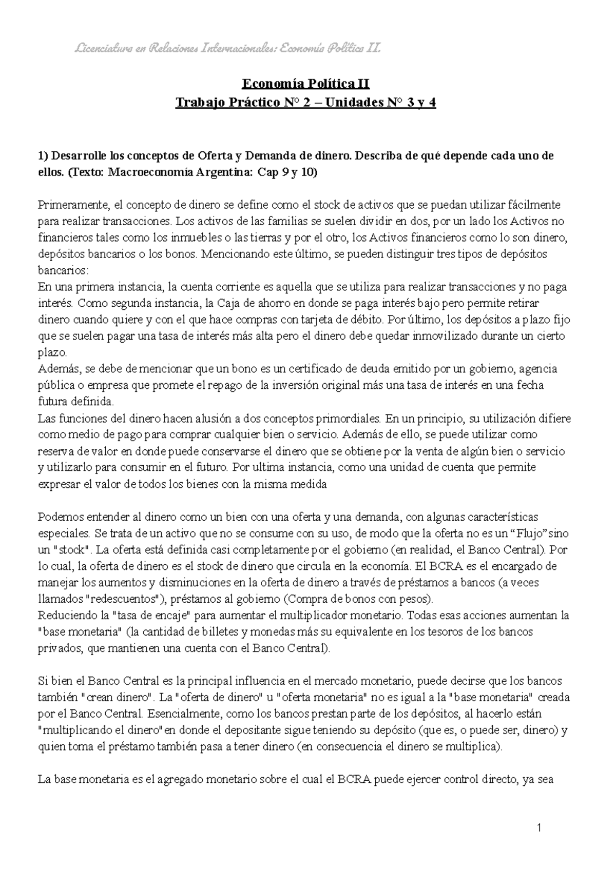 Tp 2 Economía Política Ii Economía Política Ii Trabajo Práctico N° 2 Unidades N° 3 Y 4