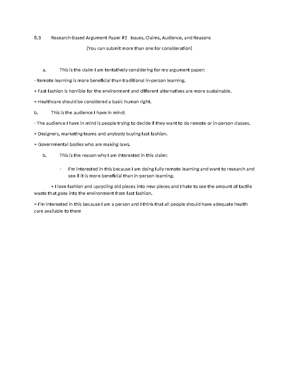 8.3 Research Paper Two Claim and Reason - 8 Research-Based Argument ...