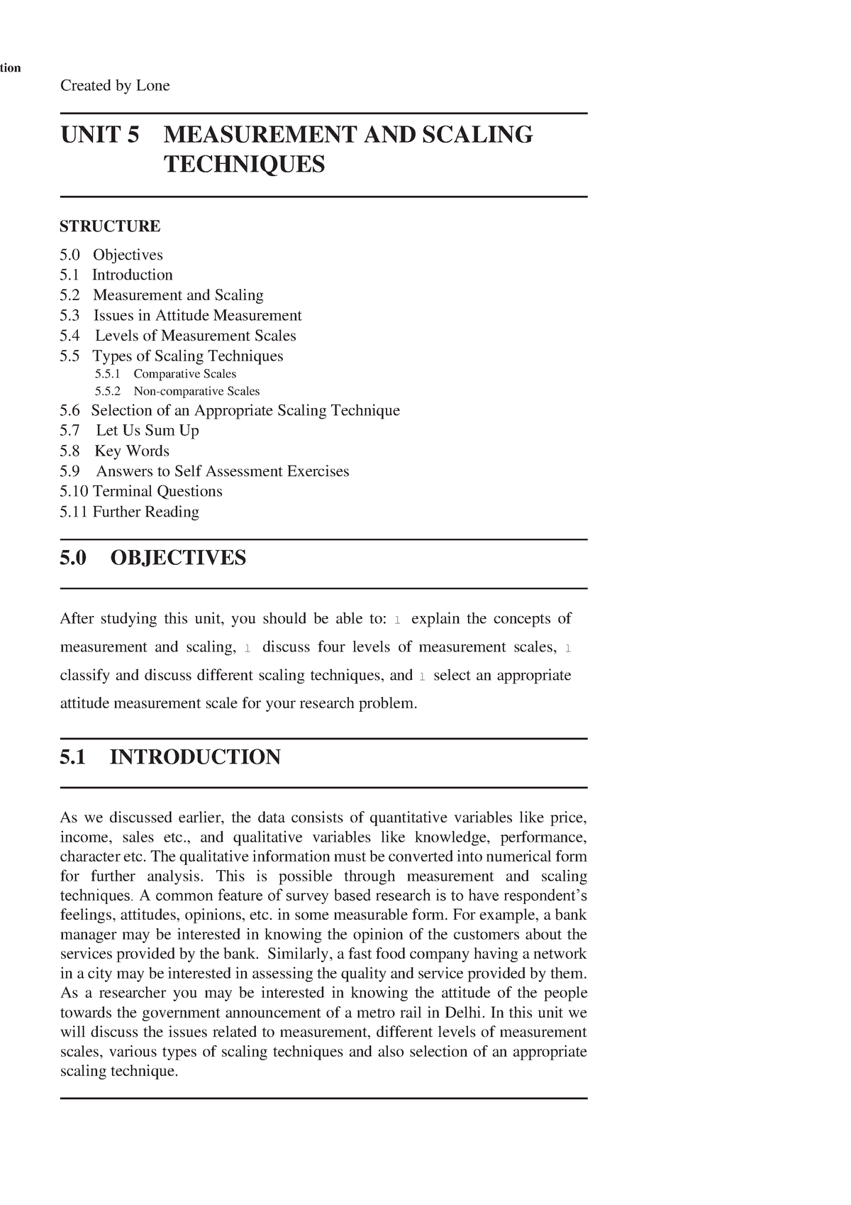 Scaling Techniques Research Methodology Notes Created By Lone UNIT 