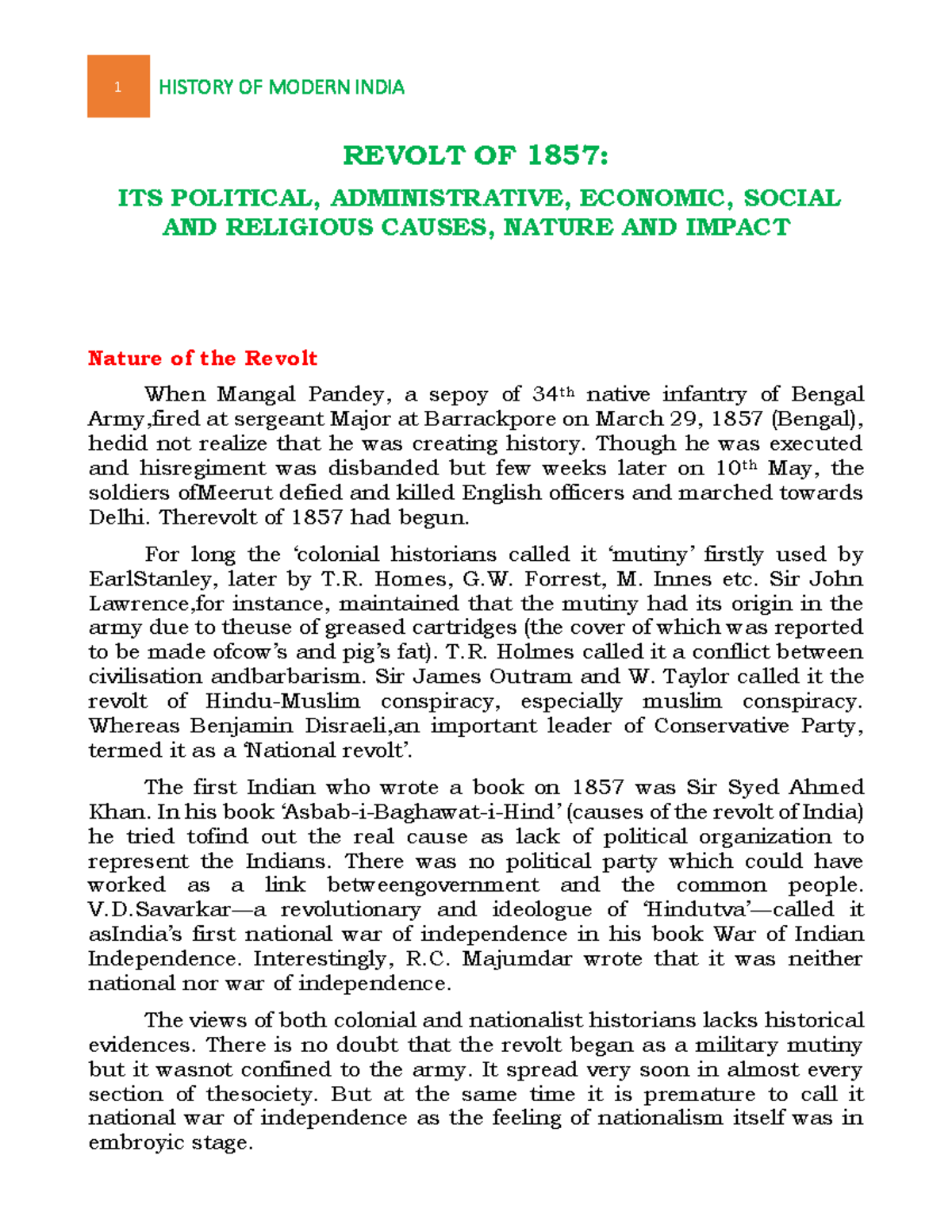 Revolt OF 1857 and ITS Political, Administrative, Economic, Social AND