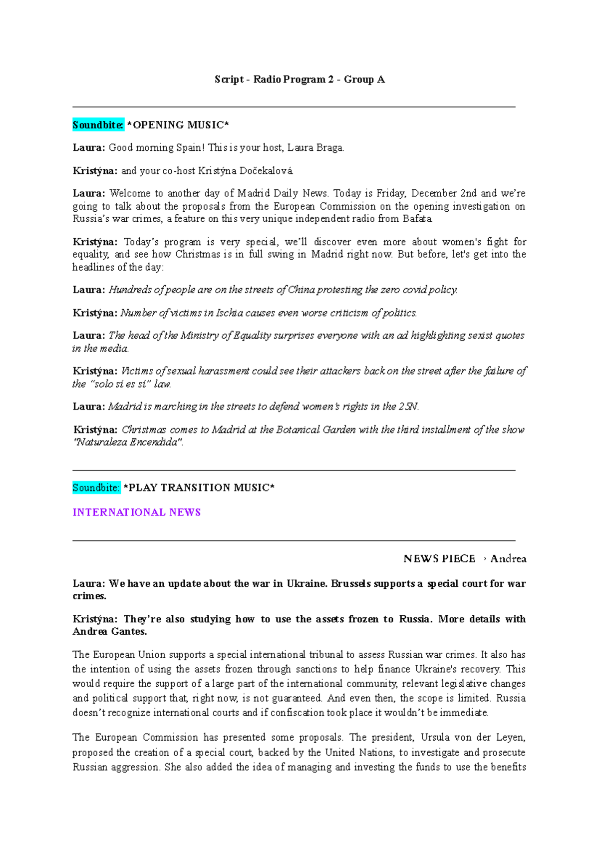 Script - Radio Program 2 - Group A (Radio Journalism) - Script - Radio ...