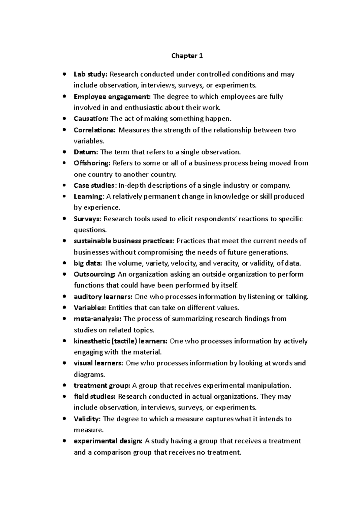 OB Midterm study notes - Chapter 1 Lab study: Research conducted under ...