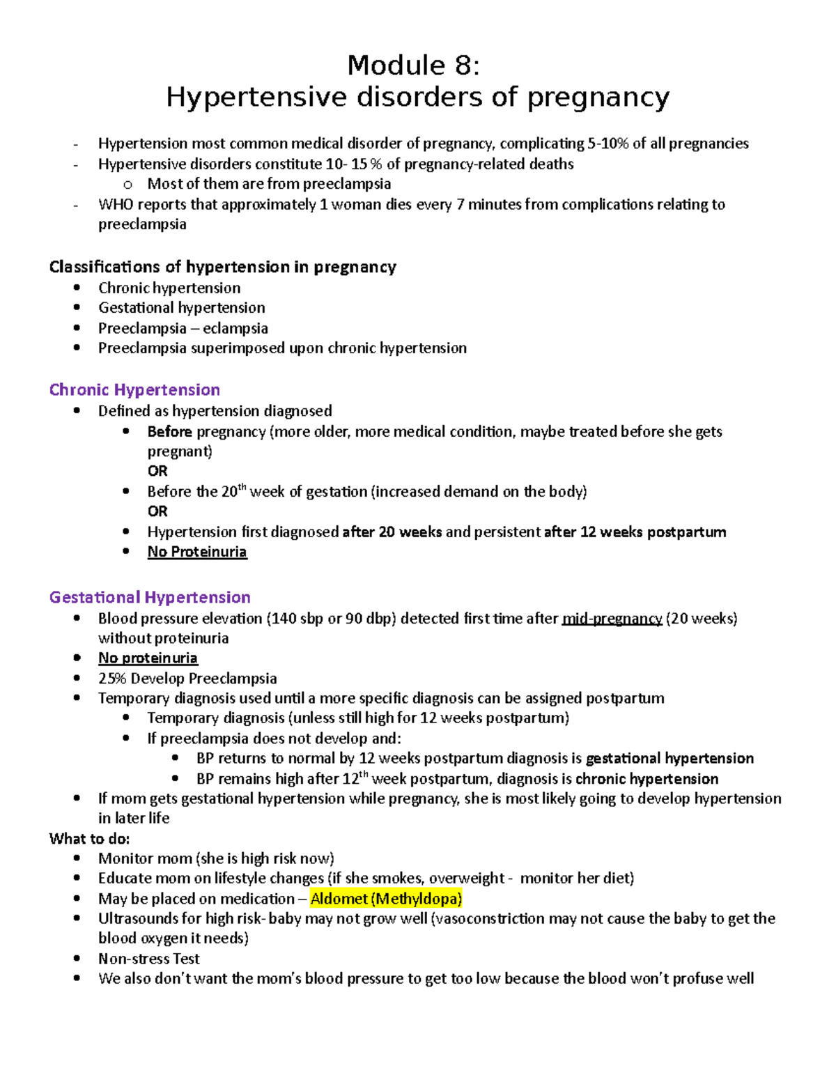 NSG 355 WH EXAM 3 - Jag - Module 8: Hypertensive Disorders Of Pregnancy ...