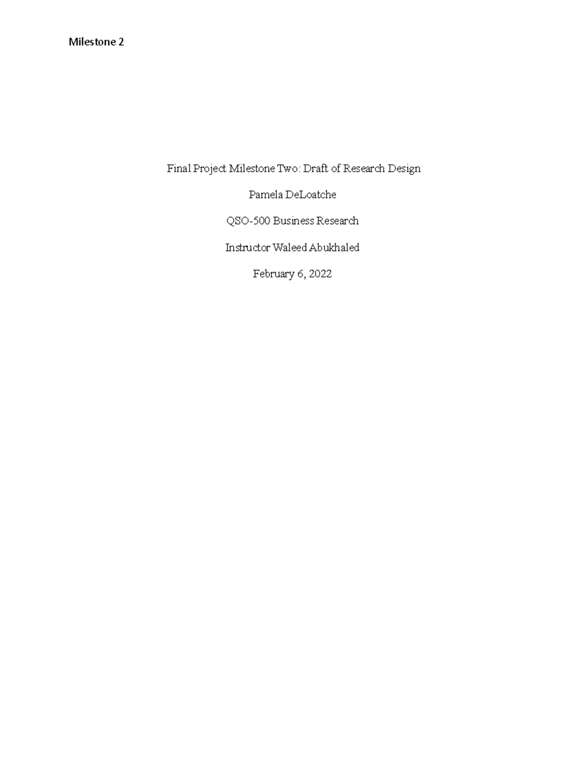 QSO-500 Module 5-milestone Two - Milestone 2 Final Project Milestone ...