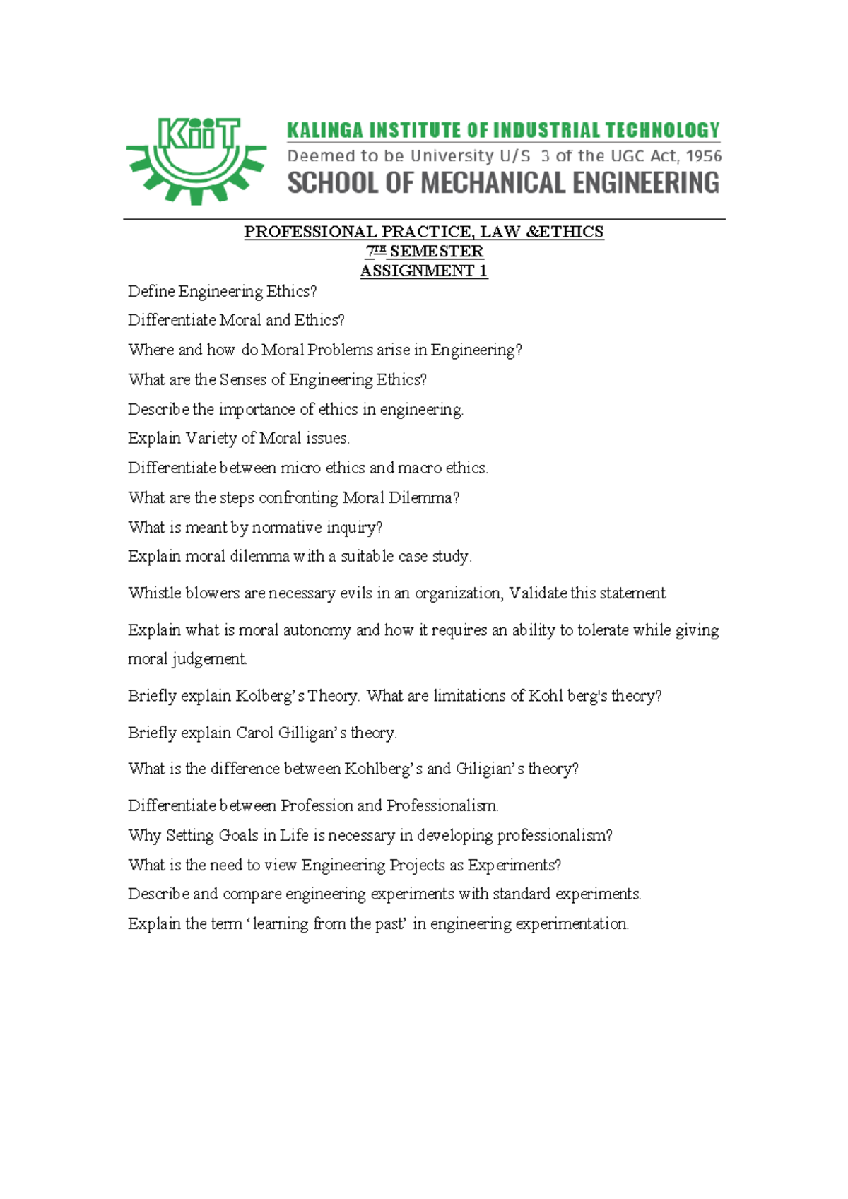 ASSG 1 - Assignment for PPLE - PROFESSIONAL PRACTICE, LAW ÐICS 7 TH ...