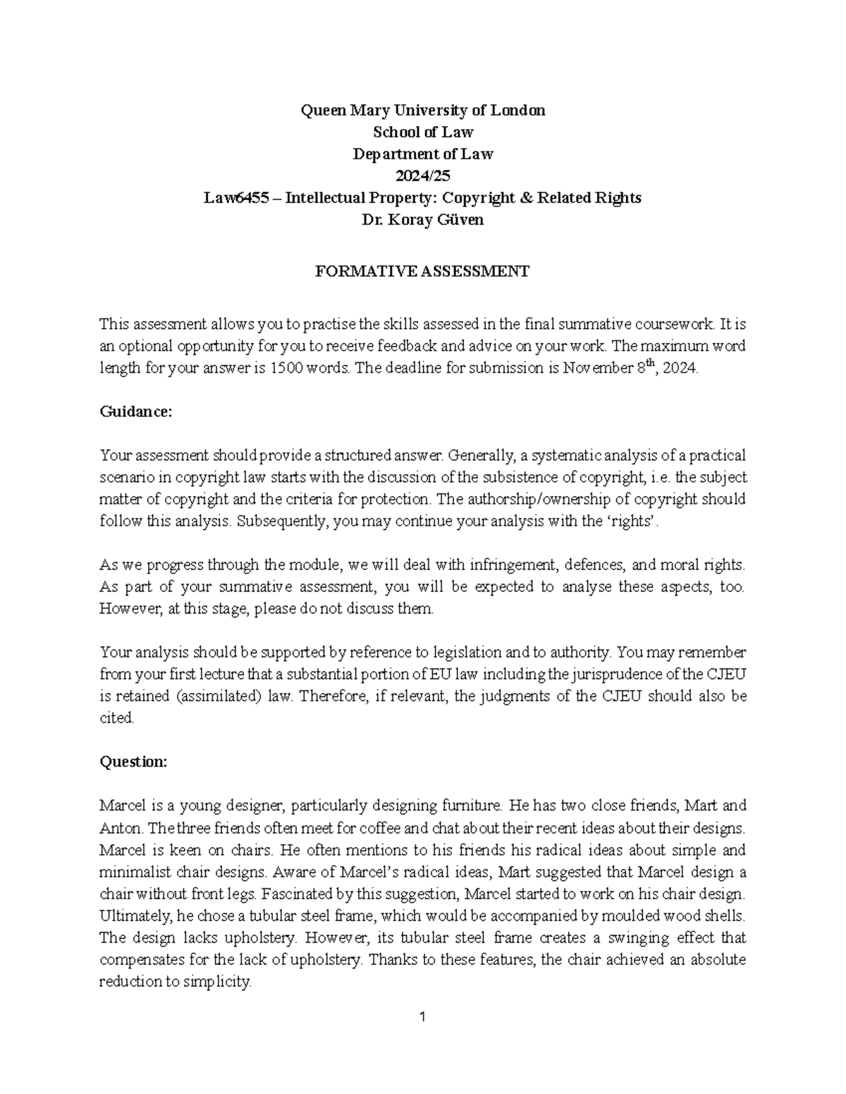 Law6455 Formative Assessment 202425 1 Queen Mary University of