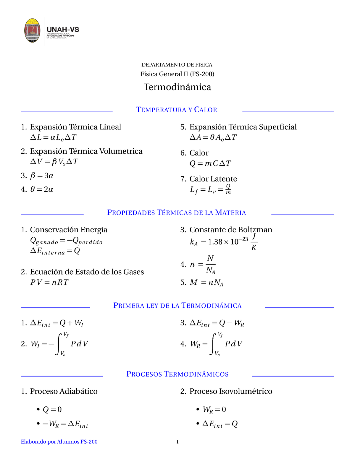 Formulas Fs 200 II Unidad B -1 - DEPARTAMENTO DE FÍSICA Física General ...