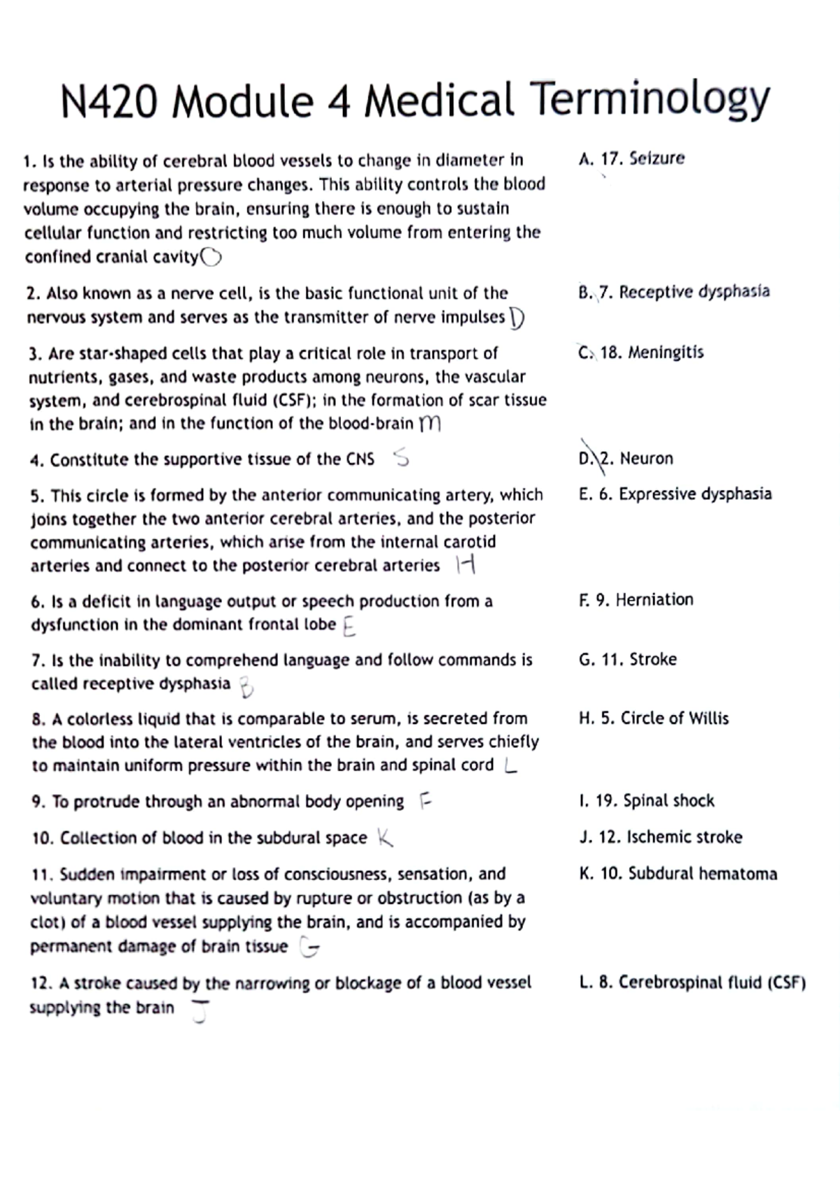 N420 Module 4 Medical Terminology - N420 - Studocu