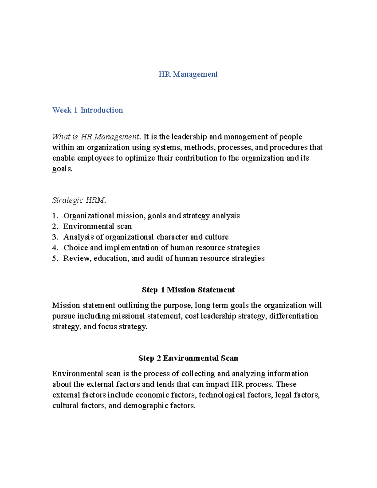 HR Management - A note made from classes - HR Management Week 1 ...