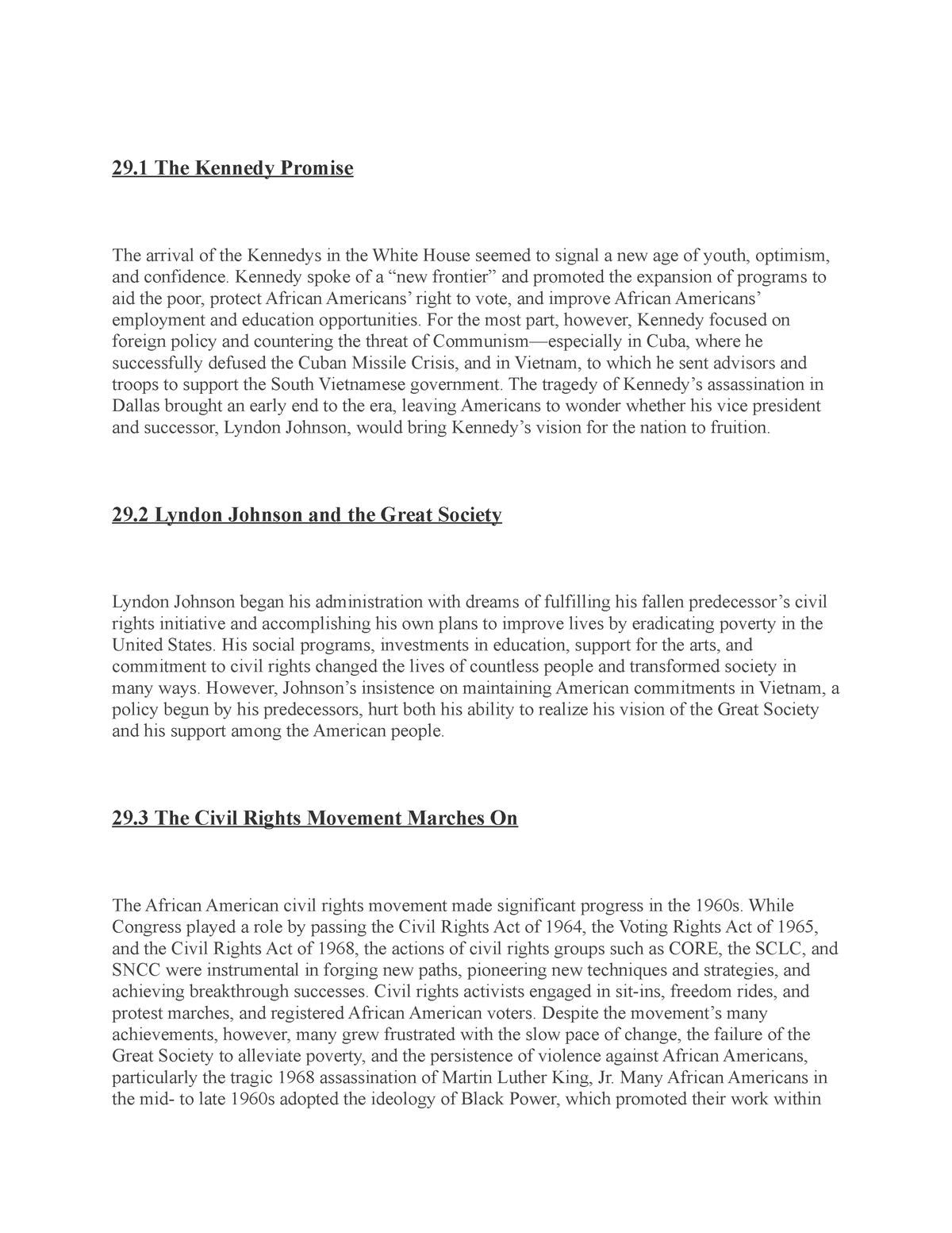 Us History Chapter 29 Summary 29 The Kennedy Promise The Arrival Of