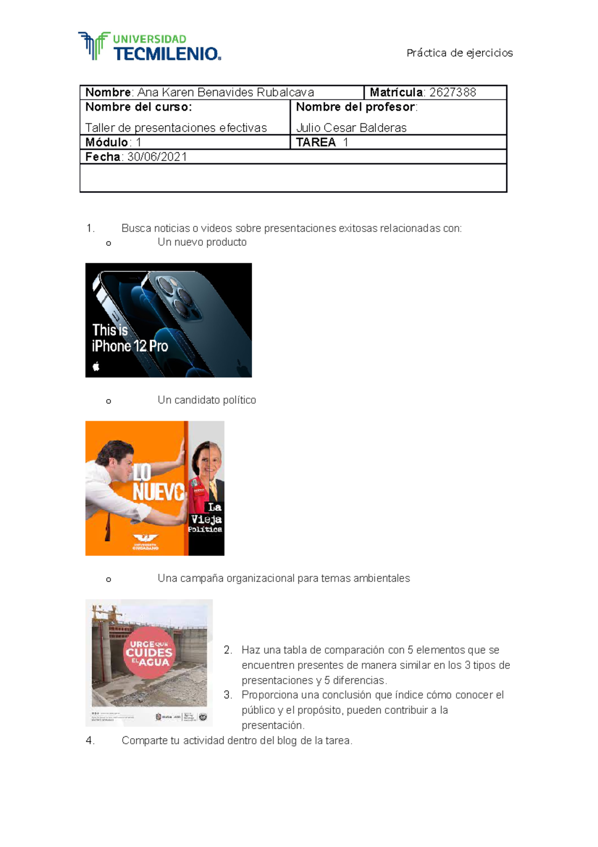 Tarea 1 Taller Comunicacion Efectiva - Práctica de ejercicios Nombre ...