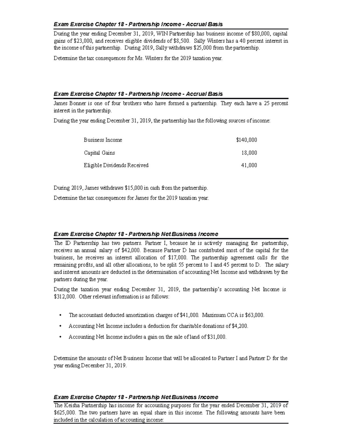 ACCT226 Chapter 18 Exam Exercise #1 - Exam Exercise Chapter 18 ...