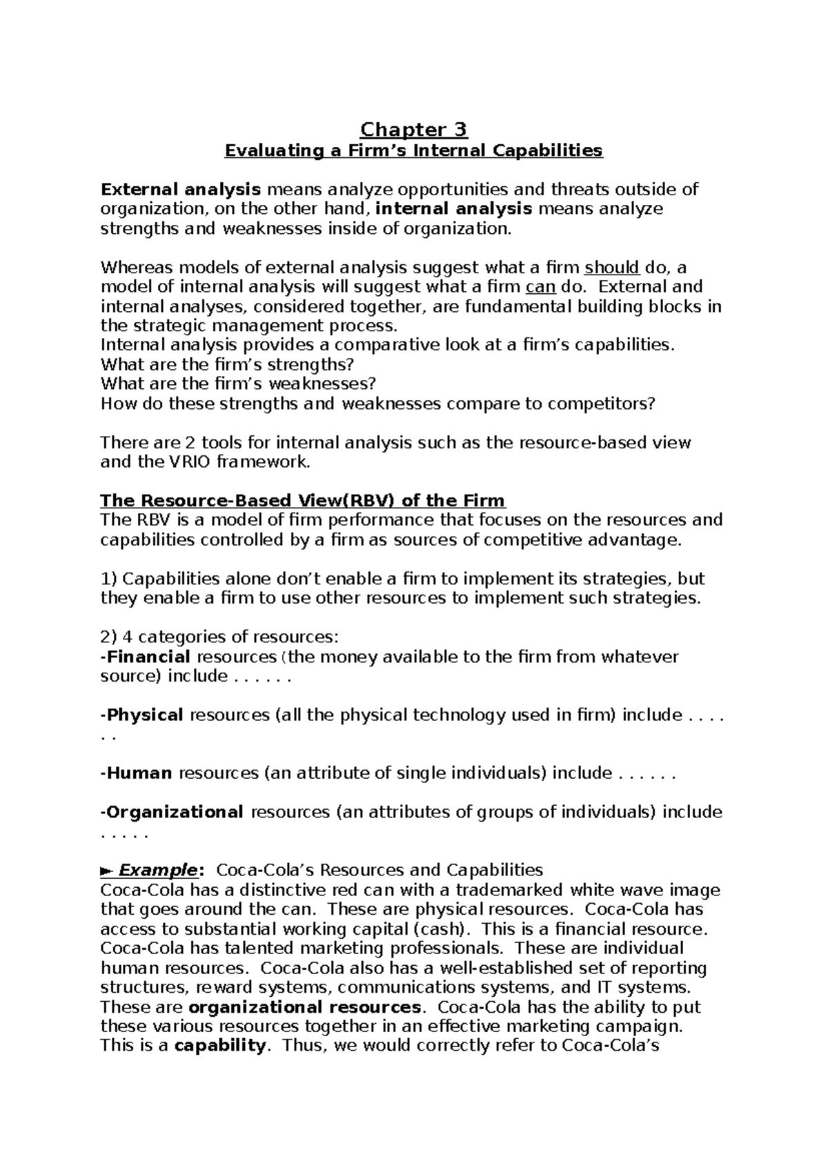 Chapter 3 for students(S - Chapter 3 Evaluating a Firm’s Internal ...