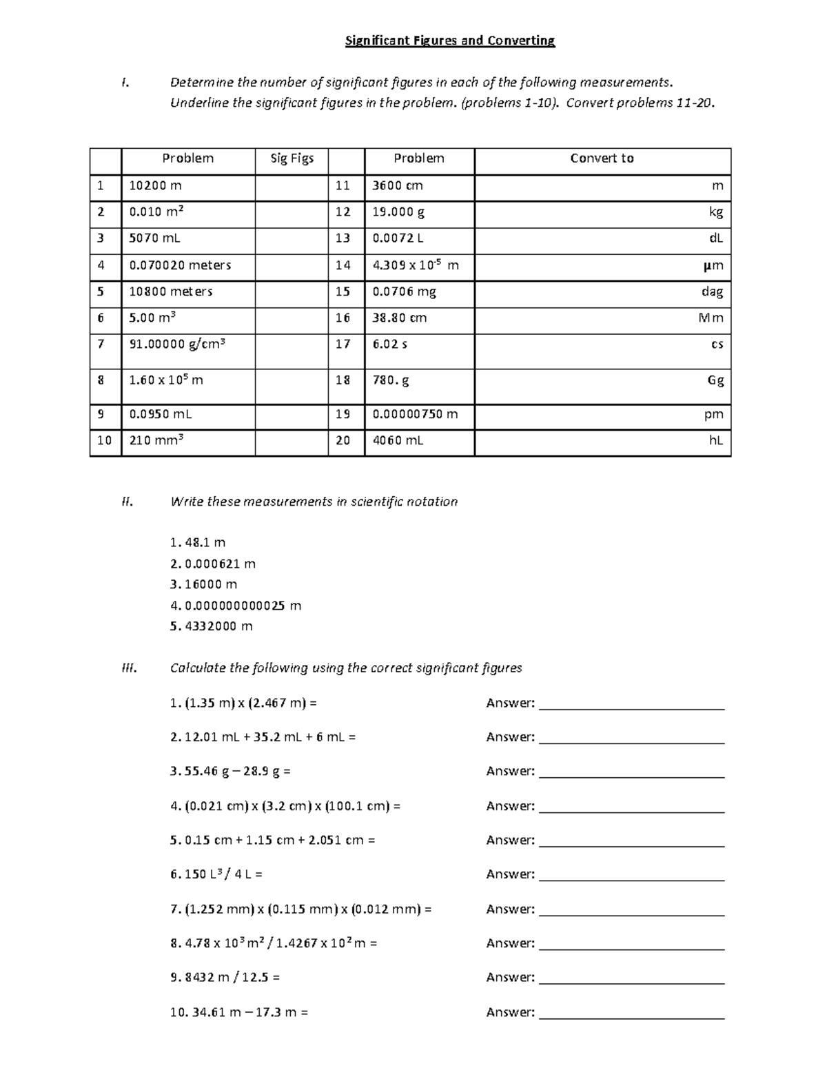Sig Fig Worksheet Ashbdbahsdbjasbhds Significant Figures And