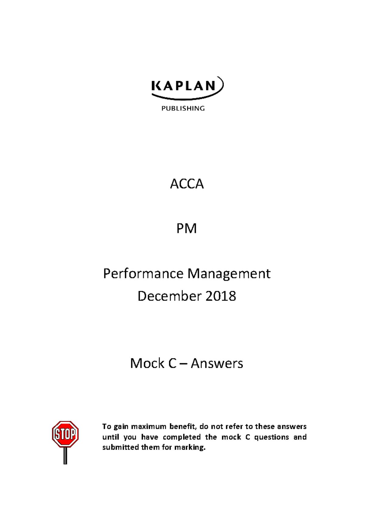 PM Mock C Answers D18 - ACCA PM Performance Management December 2018 ...