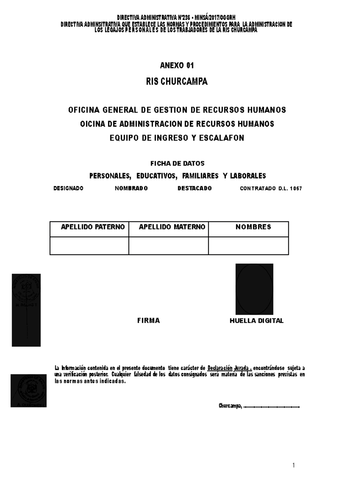 RM 615-2017- Minsa Formatos - DIRECTIVA ADMINISTRATIVA N°236 - MINSÁ ...