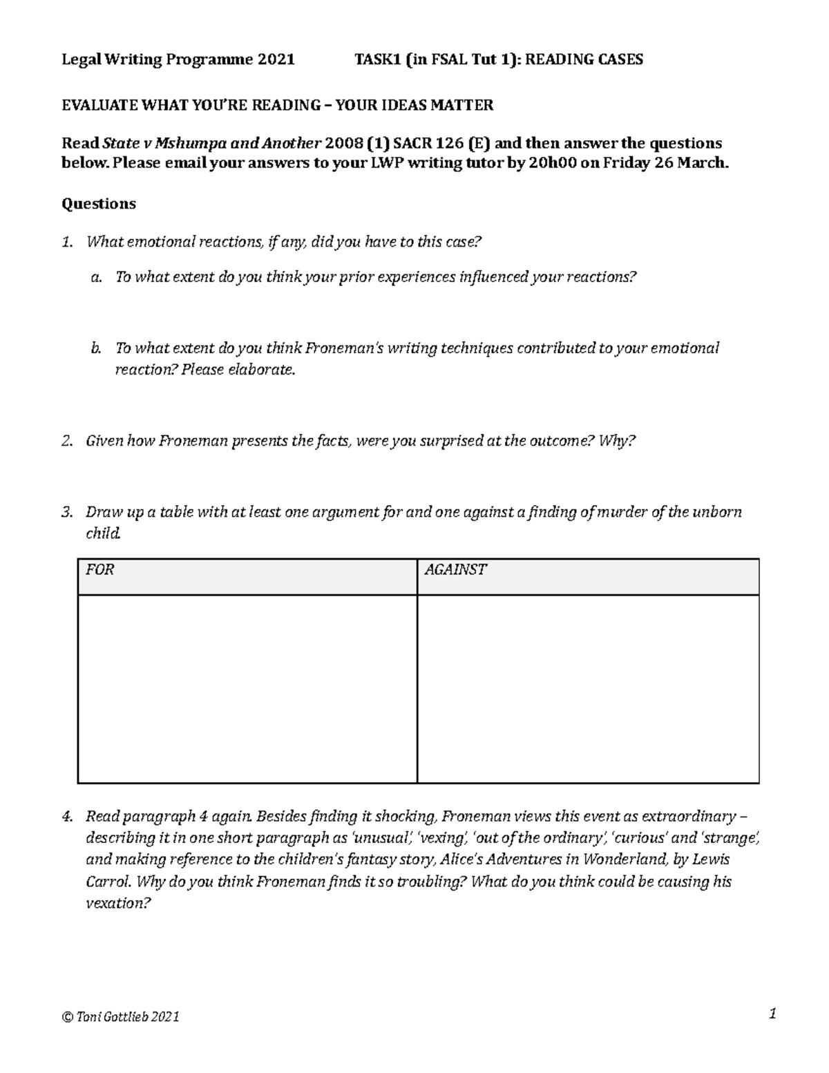 1.3 TASK 1 Comprehend Evaluate a Case State v Mshumpa Legal