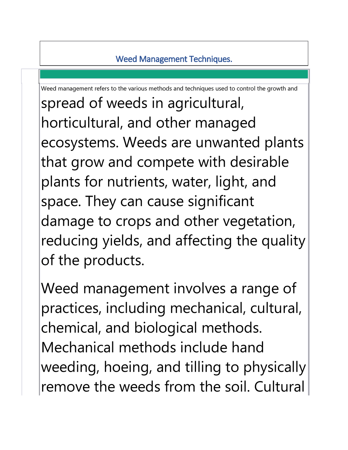 Weed Management 1 - Weed Management Refers To The Various Methods And ...