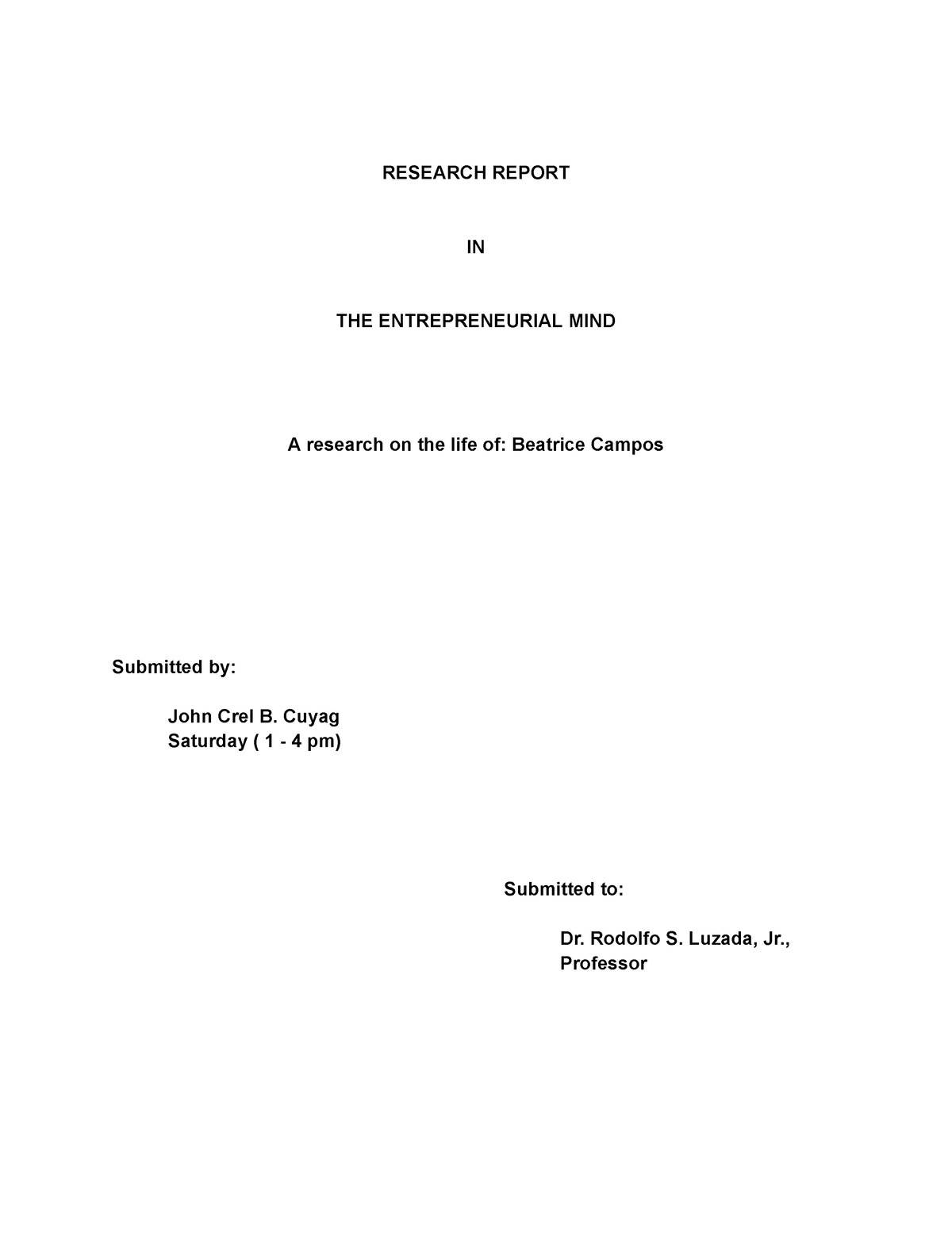 Successful Businesswoman RESEARCH REPORT IN THE ENTREPRENEURIAL